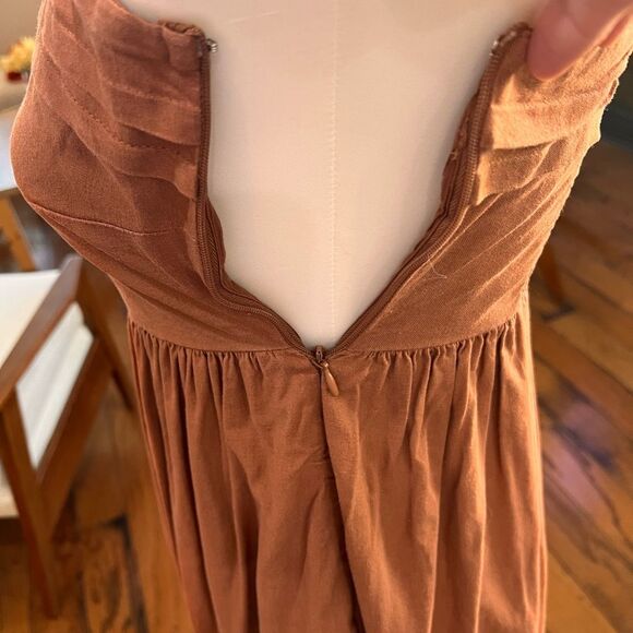 Joie Terracotta Linen Blend Midi Sundress Smocked Back Adjustable Straps Size 2 - Picture 7 of 10